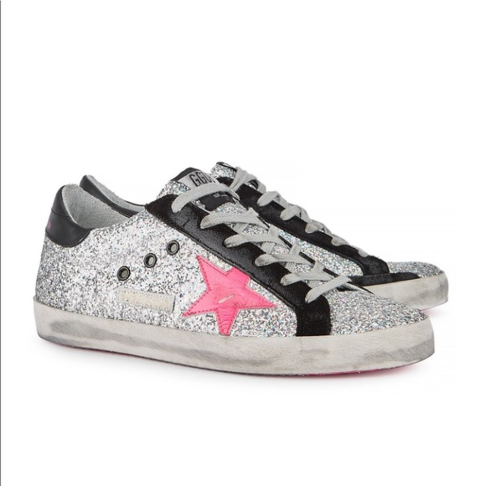 Silver, black, pink golden goose sneakers